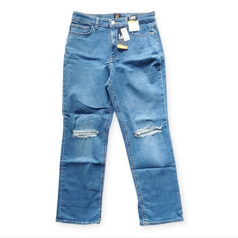 Lee Women's Distressed Blue Straight Leg Jeans